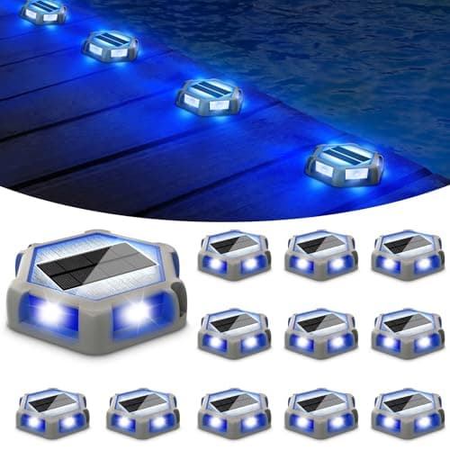 T-SUN Solar Driveway Lights Outdoor 12 Pack, Waterproof Deck Lights LED Blue Driveway Marker Light for Step Garden Sidewalk Stair Ground Pathway - Image 1