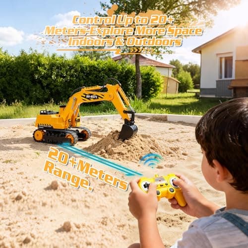 DOUBLE E Remote Control Excavator Toy, 2*Batteries 2.4GHz RC Excavator, 6-in-1 Digging/360° Rotation, 20M Range Sandbox Construction Toys Birthday Gift for Boys/Kids 6+ Years - Thumbnail 4