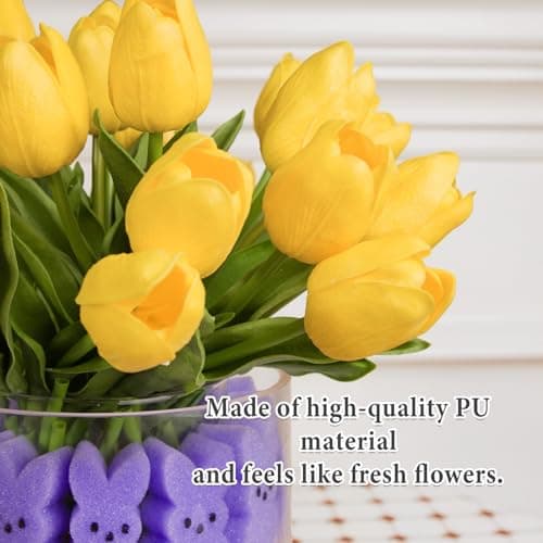 ORIENTAL CHERRY Easter Decorations - Easter Peeps Decor - 15 Artificial Tulips with 45 Bunnies Vase Filler Set, Spring Home Indoor Decoration Centerpieces for Tables - Thumbnail 4