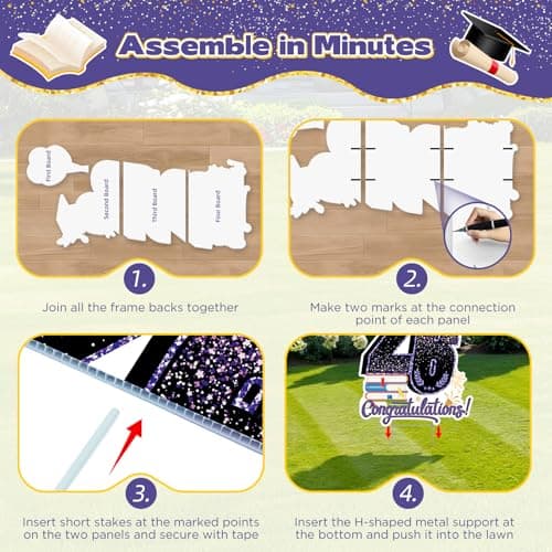 2026 Graduation Decorations Yard Sign, 3.5 FT Tall Class of 2026 Congrats Grad Yard Sign with Stakes for Outdoor Indoor Graduation Party Garden Lawn Decoration Supplies(Purple) - Thumbnail 5