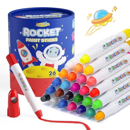 JUPITEARTH 26 Colors Rocket Tempera Paint Sticks with 120 PDF Coloring Pages, Quick Drying, Non-Toxic and Washable Paint Sticks for Kids and Students, Art Supplies for Drawing on Paper and Canvas - Image 1