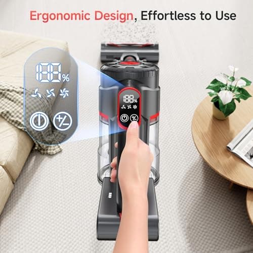 Cordless Vacuum Cleaner, 580W 60KPA Dual Motor Stick Vacuum for Home with 70mins Runtime, 6 LED Green Headlights, Self-Standing Design, V-Shaped Floor Brush for Carpet Tile Pet Hair Hardwood Floors - Thumbnail 4