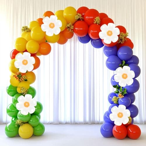 Spring Daisy Flower Balloon Garland Arch Kit 160Pcs Red Orange Yellow Green Blue Purple White Groovy Flower Balloons for Baby Bloom Daisy Floral Two Groovy Wedding Party Decorations - Thumbnail 3