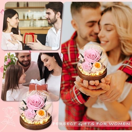 Eaprala Gifts for Her Preserved Flower Rose in Glass Dome Gifts for Women Mom Wife on Birthday Chrismas,Home Decoration.Pink - Thumbnail 6