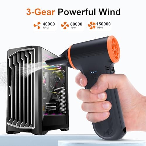 Compressed Air Duster-150000RPM Super Power Snow Blower, 3-Gear Adjustable Mini Blower with Fast Charging, Electric Air Duster for Leaves,Snow,Computer, Keyboard, (Black) - Thumbnail 4