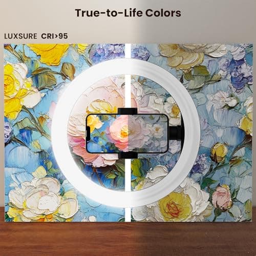 Ring Light for Desk with Overhead Phone Mount and Phone Holder - CRI >95 - Ring Light with Stand for Video Recording, Adjustable Desk Tripod with Ringlight for Artist/Painting/Content Creator/DIY - Thumbnail 3