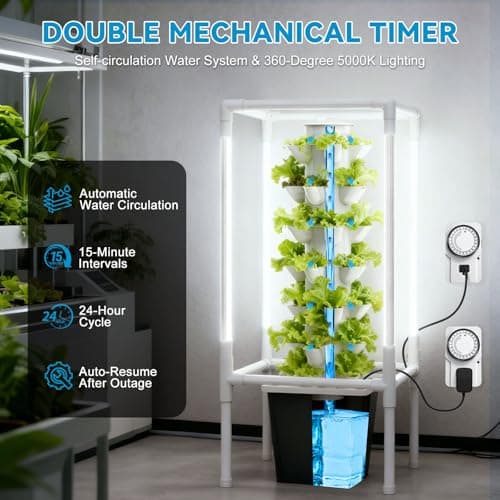 JESLED Hydroponic Tower with 5000K Full-Spectrum Grow Lights, 30 Pods Vertical 6 Tiers Hydroponic Tower, Auto Watering & Lighting for Indoor Herbs, Fruits and Vegetables, High 37" - Thumbnail 3
