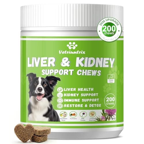 Vetriuntrix Liver Support for Dogs, Milk Thistle for Dogs - Detox, Metabolic, Dog Multivitamin Supplement for Liver and Kidney Support & Immune Health, 200 Soft Chews - Image 1