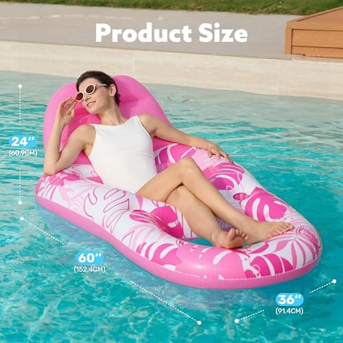 SLOOSH Pool Lounge Float Adult, Inflatable Pool Floats Lounger Raft Floaties Water Floating Recliner Chair with Cup Holders Foot Rest Swimming Floaty, Pink - Thumbnail 5