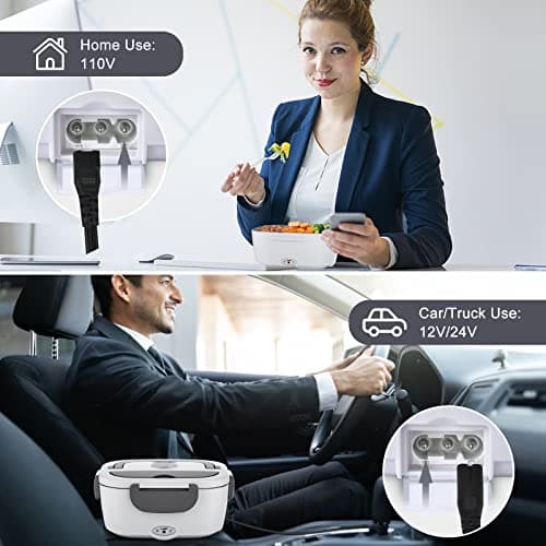 Vabaso Electric Lunch Box Food Heater, 80W Electric Heating Lunch Boxes Lunch for Car/Men/Adults/Home/Work, 1.5L Removable 304 Stainless Steel Container, 110V/12V/24V, with Fork & Spoon - Thumbnail 2