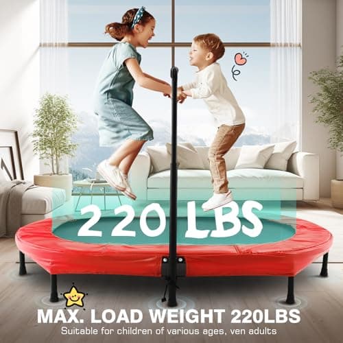 ANCHEER Trampoline for Kids, 56" Double Toddler Trampoline with Adjustable Handlebar, 220LBS Weight Capacity - Indoor/Outdoor Foldable Jumper for 2+ Users (ASTM Certified) - Thumbnail 5