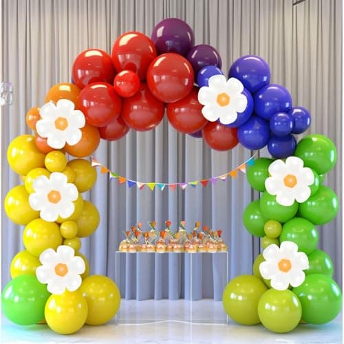 Spring Daisy Flower Balloon Garland Arch Kit 160Pcs Red Orange Yellow Green Blue Purple White Groovy Flower Balloons for Baby Bloom Daisy Floral Two Groovy Wedding Party Decorations - Thumbnail 5