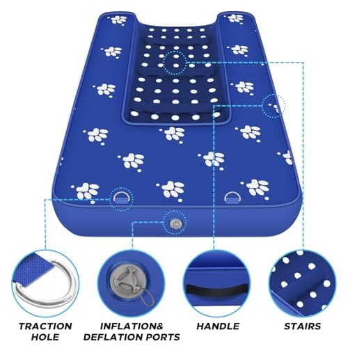 Inflatable Dock Platform, Dog Boat Ramp Floating Non-Slip Oxford and PVC with Lagre Water Ramp for Dogs Pool, Dock, Lake with Traction Rope, Manual Air Pump (4.7ft x 3ft x 6in) L02 - Thumbnail 4