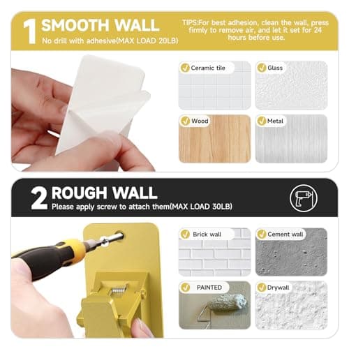 Universal Curtain Rod Holders, No Drill Curtain Rod Brackets, Self Adhesive Curtain Rod Brackets Up to 30 LB, Nail Free Curtain Rod Hooks for Bathroom, Bedroom, Livingroom, Kitchen (8PC, Gold) - Thumbnail 5