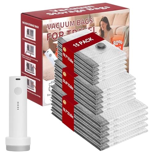 Vacuum Storage Bags with Portable Electric Pump,Space Saver Sealer Bags, Airtight Compression Bags for Clothes, Pillows, Comforters, Blankets, Bedding (15 Pack) - Image 1