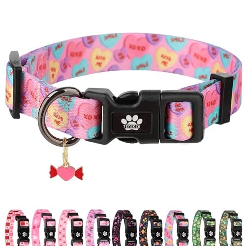 TENICER Valentine's Day Dog Collar, Cute Pink Heart Pet Collars for Puppy Small Medium Large Boy Girl Dogs L - Image 1