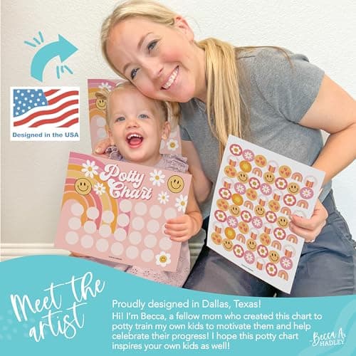 Hadley Designs Potty Training Chart for Toddlers Girls -10 Sticker Potty Chart for Toddlers Girls, 8.5x11" Potty Training Sticker Charts for Toilet Success, Retro Toddler Reward Chart for Kids - Thumbnail 3