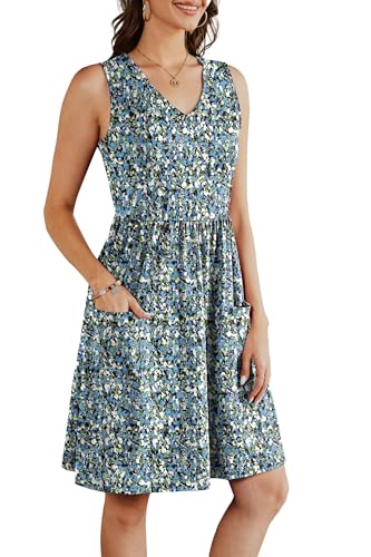 RUMIA V Neck Summer Casual Dresses for Women- Womens Sleeveless Tank Sundress with Pockets Vacation - Thumbnail 4