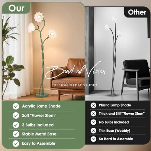 FUNNYBEHOM Floor Lamp for Living Room, 3 Lights Green Flower Lamp, Modern Tall Standing Lamp with 3 Color Temperatures Flexible Gooseneck, Mid Century Vintage Tree Floor Lamp for Bedroom Office - Thumbnail 4