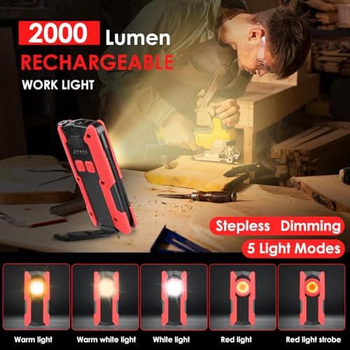 Rechargeable LED Work Light, OTYTY 40W 2000LM Magnetic Work Light Battery Powered Portable Flood Light with Gooseneck Flashlight for Car Repairing, Camping, Inspection (GFR) - Thumbnail 3