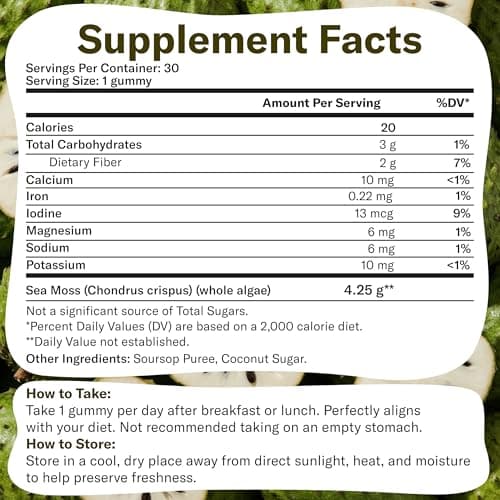 True Sea Moss Gummies – High Potency 4250mg Authentic Sea Moss Gel – Raw & Wildcrafted – Sweetened with Organic Coconut Sugar & Real Soursop Purée – 30 Gummies (30 Servings) - Thumbnail 2