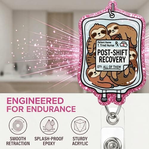Retractable Badge Reel with Alligator Clip, Heavy Duty, Cute Funny ID Name Tag Holder for Nurses, Doctors, Teachers, and Office (Pink-Sloth Bottle) - Thumbnail 4