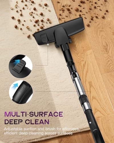 Zefiro Canister Vacuum Cleaner, Bagless Canister Vacuum for Home, Powerful Suction, Auto Cord Rewind, HEPA Filter, Corded Vacuum for Hard Floors, Carpet, Apartment/Rental Friendly(Purple&Gray) - Thumbnail 2