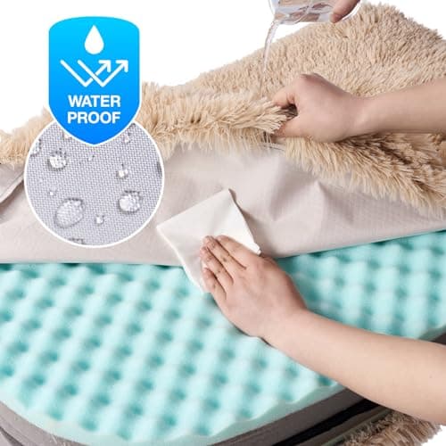 EHEYCIGA Foldable Human Dog Bed, 72"x44"x11" Orthopedic Memory Foam Human Sized Dog Bed, Waterproof Pet Bed for People, Faux Fur Pet Couch for Adult with Non-Slip Bottom, Camel - Thumbnail 5