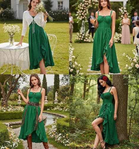 Scarlet Darkness Renaissance Dress Women Summer Corset Dress Flowy Sleeveless Milkmaid Vacation Sundress with Pockets Green S - Thumbnail 6