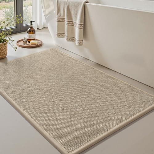 PADOOR Bath Mats for Bathroom Rugs Non Slip Washable Absorbent Bath Mats Quick Dry,Upgraded Soft PVC Backing Ultra Thin Bathroom Rug Fit Under Door,Washroom Mat Small Bath Rugs,17"x24",Beige - Image 1