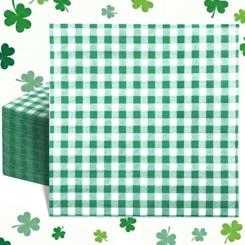 NatNarr 80 Pcs Gingham Napkins, 6.5X6.5 Inch St Patricks Day Napkins Disposable Green and White Checkered Napkin for St Patrick's Day, Golf Party, Picnic - Image 1