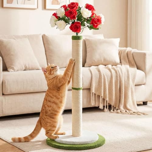 CWV 45" Tall Cat Scratching Post, Cute Rose Flower Scratcher for Indoor Cats & Kittens with Sturdy Base & Natural Sisal Rope - Image 1