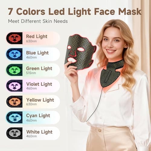 Yenjuty Red Light Therapy for Face & Neck, 7-Color LED Light Therapy Mask, 2600mAh Rechargeable Red Light Mask for Skin Care,With Adjustable Brightness & Timer, Suitable for Home or Travel Use - Thumbnail 3