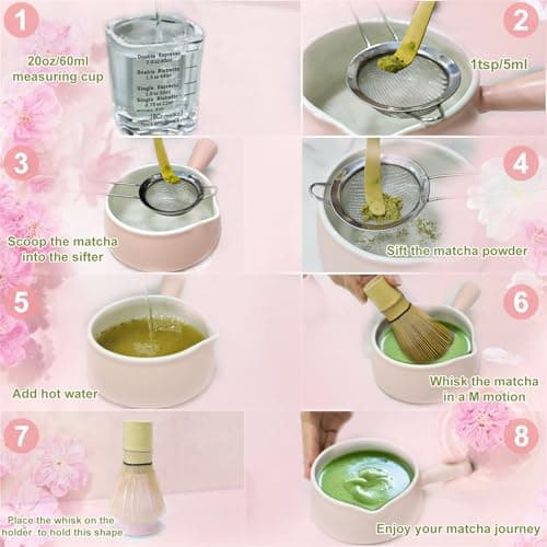 Dycoony Matcha whisk set, Matcha bowl with handle, 8-piece matcha set, bowl,matcha bamboo mixer, teaspoon, spoon, sieve, mixer holder,measuring cup,scoop stand, gift for matcha starter kit - Thumbnail 5