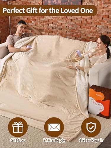 Bearhug Electric Blanket King Size 100" x 90", Dual Controller Heated Blanket Beige, Velvet & Sherpa, 10-Heat Levels & 1-12H Auto Off, 5 Year Warranty, Over-Heat Protect, ETL, Machine Washable - Thumbnail 5