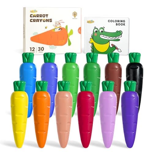 JUPITEARTH Crayons for Kids Ages 4-8 (12 Colors), Non Toxic Beeswax Crayons Cute Carrot-Shaped with Coloring Book and 120 PDF Pages, Mess-Free Coloring for Kids Art Supplies Learning Fun Gift - Image 1