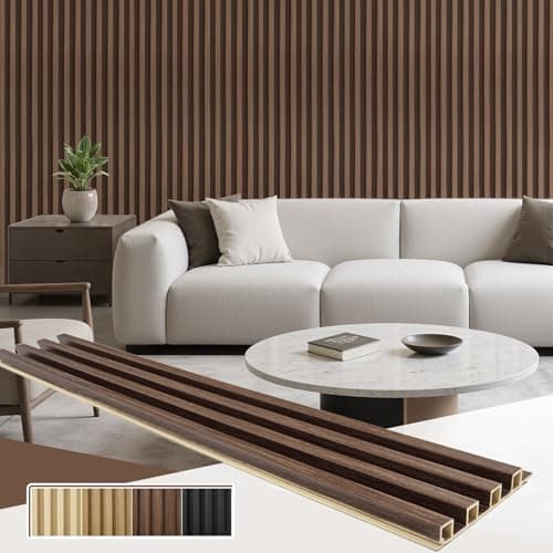 Tepanecov WPC Slat Wall Paneling, 8-Pack Water - Proof 3D Wall Panels, Accent Slat Wall Paneling for Interior Decor, TV Background, Living Room, Walnut 96 x 6inch - Image 1