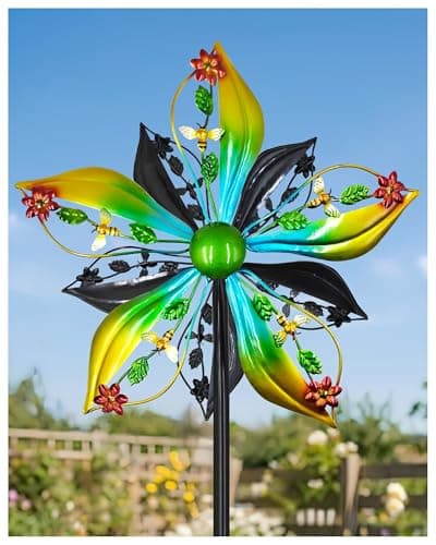 Gronhof Wind Spinners Outdoor,Kinetic Wind Sculptures & Spinners, 57" Double-Side Metal Wind Spinner for Yard and Garden, Lawn Art Decorations Flower & Bee - Image 1