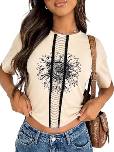 Chulianyouhuo Crop Tops for Women Graphic Tees Crew Neck Sunflower Graphic Loose Summer Tshirt Casual Short Sleeve Blouse - Image 1