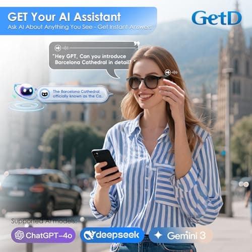 GetD 2026 AI Glasses for Men & Women, Smart Glasses Powered by ChatGPT，AI Real-time 145-Language Translation, Bluetooth Glasses with Photochromic Lenses, 11H Music Play for Travel and Daily Use - Thumbnail 5
