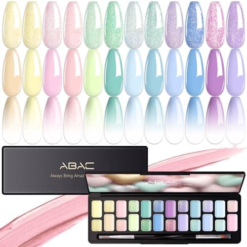ABAC Pastel Shimmer Solid Gel Nail Polish,Ombre Gel Polish for Pat Painting,Spring&Summer Easter Hema-free 24 Colors Soak Off Gel Polish Kit w/Nail Art Brush for Salon and Nail Art DIY at Home - Image 1