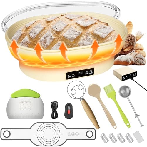 4L Heating Sourdough Bread Proofing Basket Set – 14" Oval Silicone Banneton Bread Proofing Basket with Upgraded Timer & 6 Temp Settings 77-122°F, Foldable Proofing Bowl for Dough Rising - Image 1