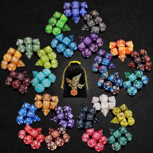 QMay DND Dice Set -25x7 (175pcs) Polyhedral Dice Compatible with Dungeons and Dragons D&D RPG MTG Table Games.25 Sets of 7 dice and a dice Bag
