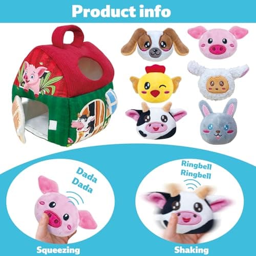 Elfew Farm Animal Baby Toys 6-12 Months, with 6 Small Plush Stuffed Farm Animals(Squeeze & Shake), Soft Toy for Toddlers, Montessori Toys for Babies 6-12 Months, Baby Easter Basket Stuffers - Thumbnail 2