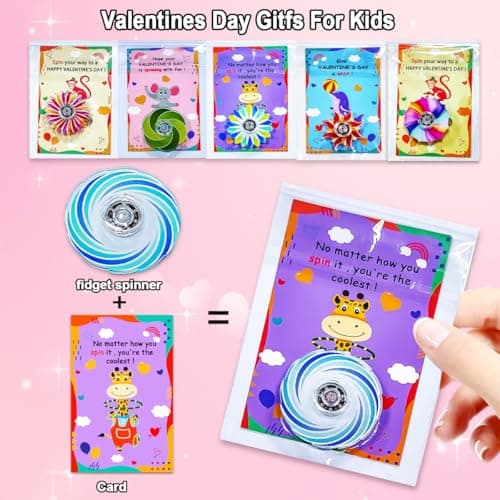 YXOTJHS 24 Pack Valentines Day Gifts For Kids Classroom With Fidget Spinner, Valentines Day Cards For Kids School Boys Girls, Bulk Fidget Valentines Gift For Class Exchange - Thumbnail 3