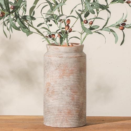 Dobbyby Ceramic Flower Vase 12 inch Farmhouse Rustic Vase for Home Decor Handcrafted Pottery Tall Terracotta Vases for Dining Table Decor Fireplace Living Room Bathroom Wedding Centerpiece (L-Terra)