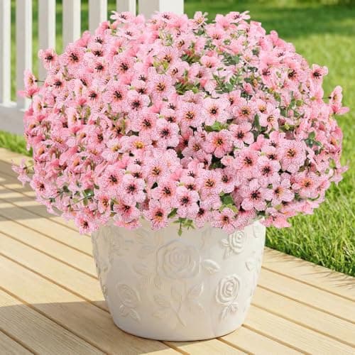 Artificial Flowers for Outdoor Indoor,Silk Flowers No Fade Fake Plastic Flowers Faux Plants for Outdoors Outside Front Porch Hanging Planter Window Box Garden Home Decoration,13 Bundles(Pink) - Image 1