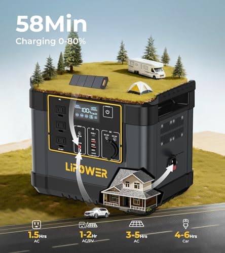 Lipower Portable Power Station, 1075Wh LifePO4 Battery for Outages, 1200W(2000W Surge) Solar Generator for Camping, Power Generators for Home Use, Backup Supply, Emergency, CPAP, RVs - Thumbnail 3