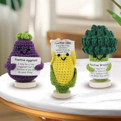 EzKnotify Funny Gifts, Positive Emotional Support Nuggets, Cute Crochet Animals for Women’s Birthday, Inspirational Gifts, Car Decor Stuff (Corn + Broccoli + Eggplant)