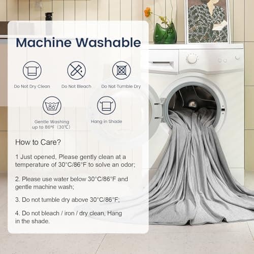 Danctec Cooling Blanket for Hot Sleepers, Cool Throw for Hot Flashes or Night Sweats, Q-Max>0.45 Cool Fiber for Home Bed Camping Travel, Lightweight, Soft, Double or Queen Size, 79x86 inch, Grey - Thumbnail 6